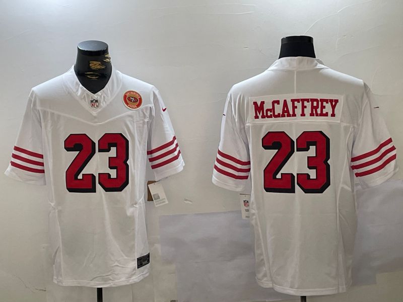 Men San Francisco 49ers 23 Mccaffrey White Three generations 2024 Nike Vapor Limited NFL Jersey style 4